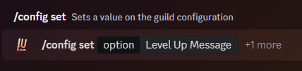 The /config set option:Level Up Message command